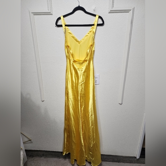 Lulus Perfectly Classy Yellow Satin Strappy Maxi Dress Wedding Party Formal - Picture 9 of 9